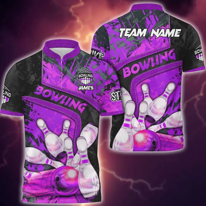 Frenzideas Bowling And Pins Abstract Grunge and Multicolor Personalized Name, Team Name 3D Shirt