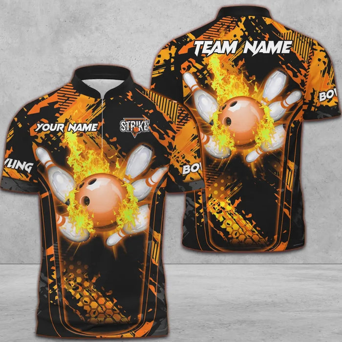 Frenzideas Bowling And Pins Abstract Grunge Break Multicolor Personalized Name, Team Name 3D Shirt