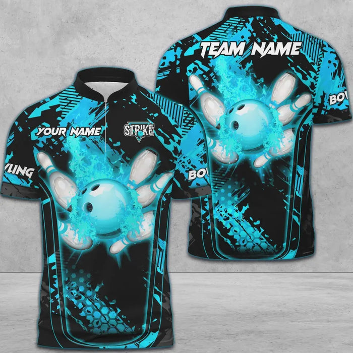 Frenzideas Bowling And Pins Abstract Grunge Break Multicolor Personalized Name, Team Name 3D Shirt