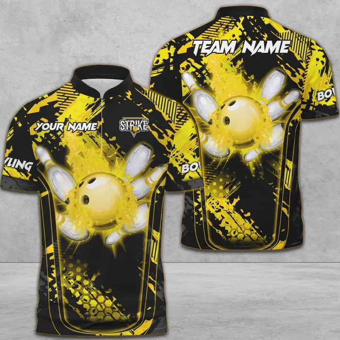 Frenzideas Bowling And Pins Abstract Grunge Break Multicolor Personalized Name, Team Name 3D Shirt
