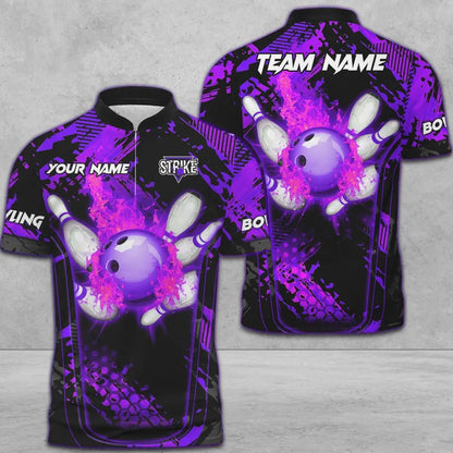Frenzideas Bowling And Pins Abstract Grunge Break Multicolor Personalized Name, Team Name 3D Shirt