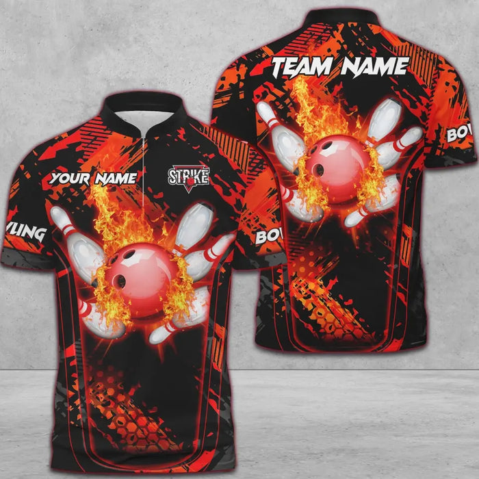 Frenzideas Bowling And Pins Abstract Grunge Break Multicolor Personalized Name, Team Name 3D Shirt