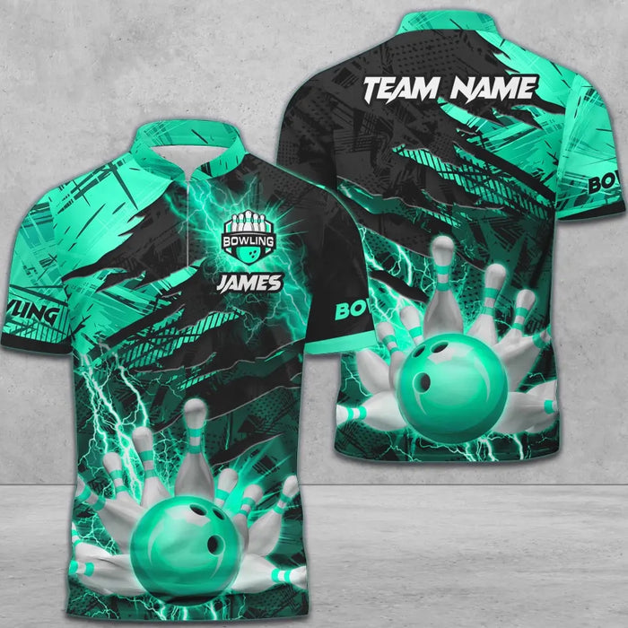 Frenzideas Bowling And Pins Thunder Break Multicolor Personalized Name, Team Name 3D Shirt