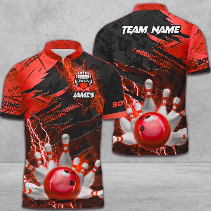 Frenzideas Bowling And Pins Thunder Break Multicolor Personalized Name, Team Name 3D Shirt