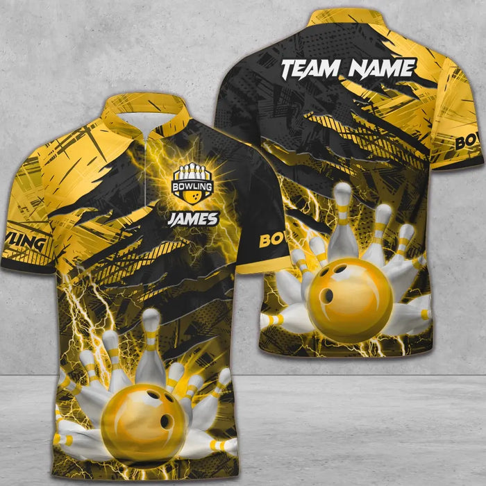 Frenzideas Bowling And Pins Thunder Break Multicolor Personalized Name, Team Name 3D Shirt