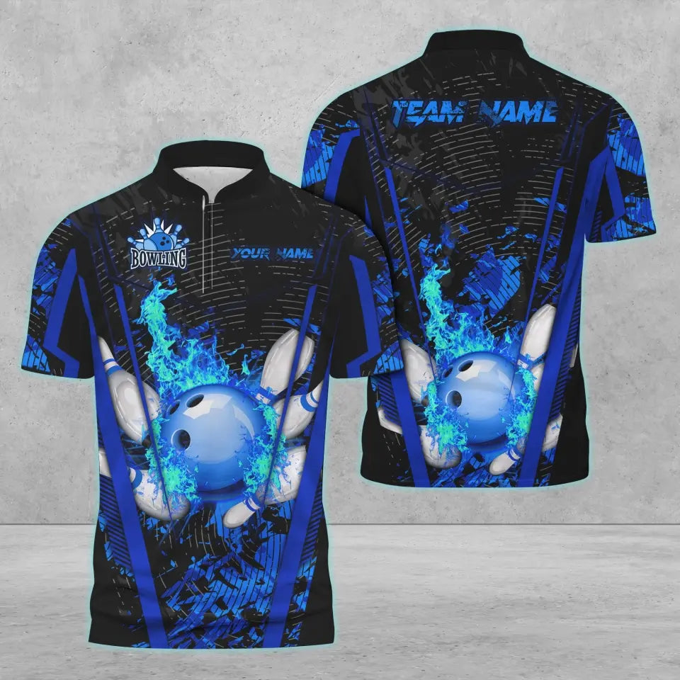 Frenzideas Bowling And Pins Abstract Grunge Multicolor Personalized Name, Team Name 3D Shirt