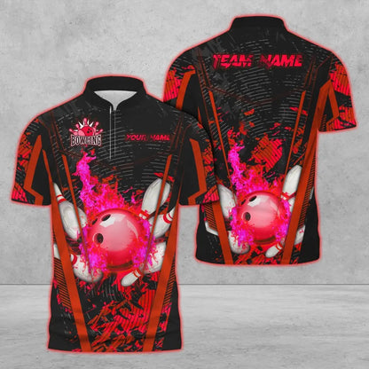 Frenzideas Bowling And Pins Abstract Grunge Multicolor Personalized Name, Team Name 3D Shirt