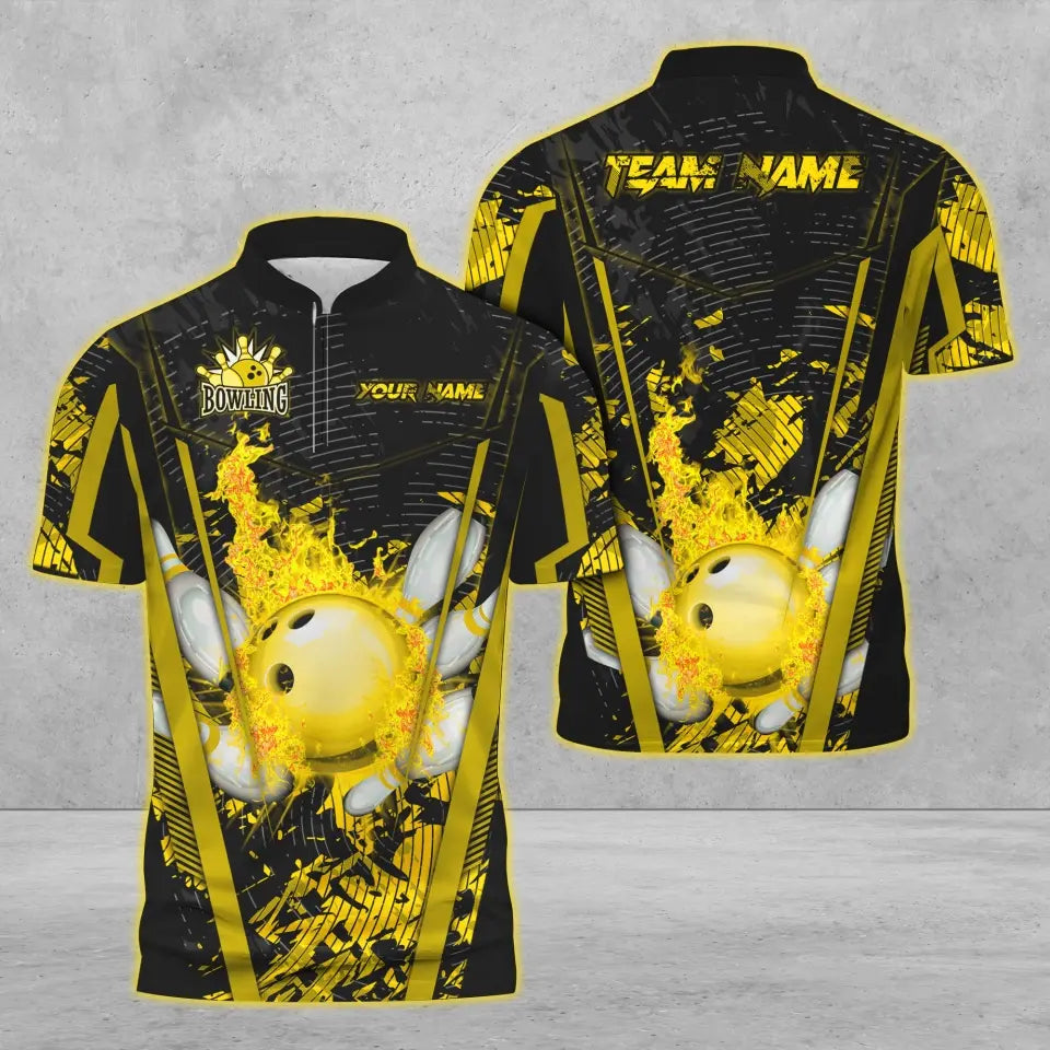 Frenzideas Bowling And Pins Abstract Grunge Multicolor Personalized Name, Team Name 3D Shirt