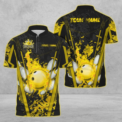 Frenzideas Bowling And Pins Abstract Grunge Multicolor Personalized Name, Team Name 3D Shirt