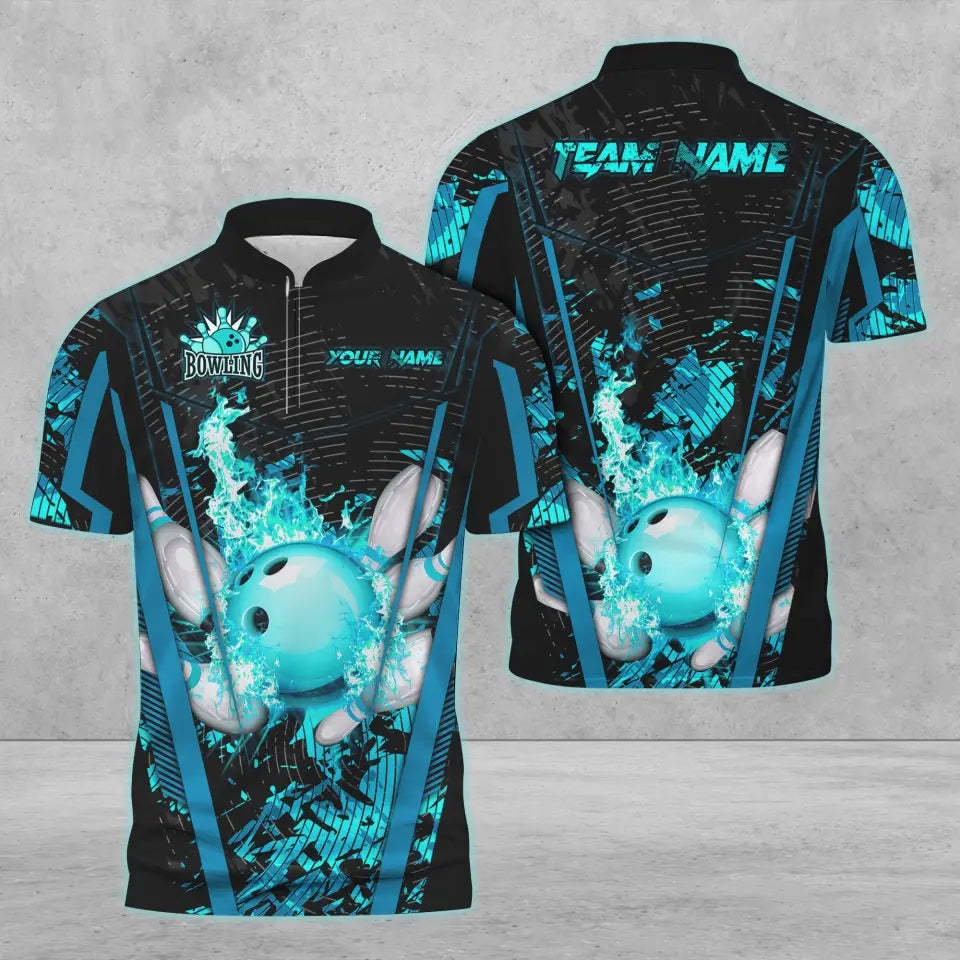 Frenzideas Bowling And Pins Abstract Grunge Multicolor Personalized Name, Team Name 3D Shirt
