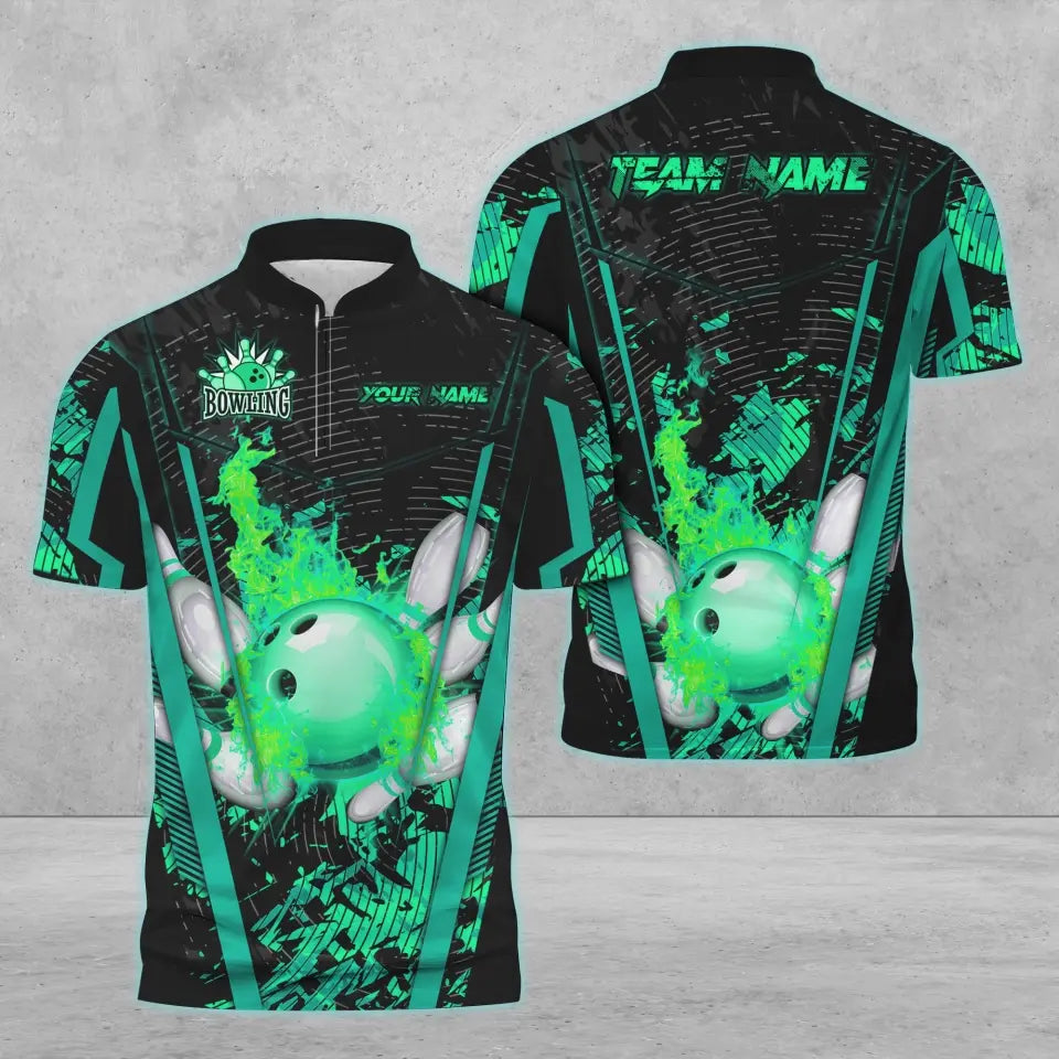 Frenzideas Bowling And Pins Abstract Grunge Multicolor Personalized Name, Team Name 3D Shirt