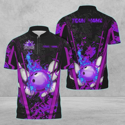 Frenzideas Bowling And Pins Abstract Grunge Multicolor Personalized Name, Team Name 3D Shirt