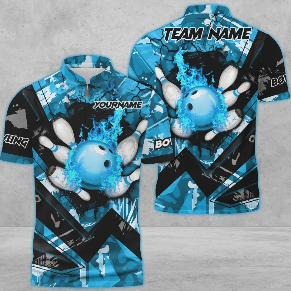 Frenzideas Bowling And Pins Abstract Grunge Texture Multicolor Personalized Name, Team Name 3D Shirt