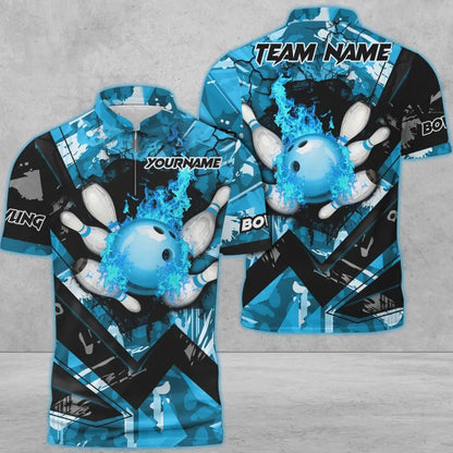 Frenzideas Bowling And Pins Abstract Grunge Texture Multicolor Personalized Name, Team Name 3D Shirt