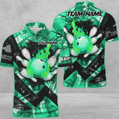 Frenzideas Bowling And Pins Abstract Grunge Texture Multicolor Personalized Name, Team Name 3D Shirt