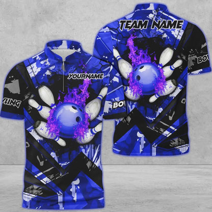 Frenzideas Bowling And Pins Abstract Grunge Texture Multicolor Personalized Name, Team Name 3D Shirt