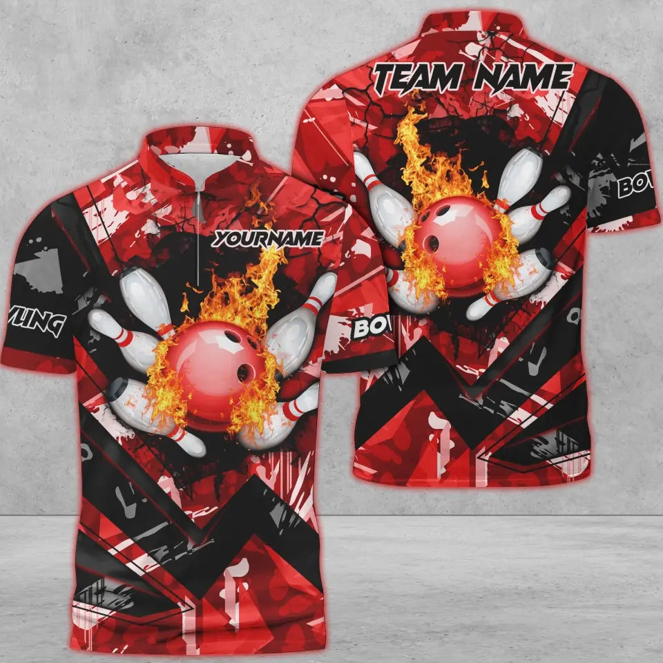 Frenzideas Bowling And Pins Abstract Grunge Texture Multicolor Personalized Name, Team Name 3D Shirt