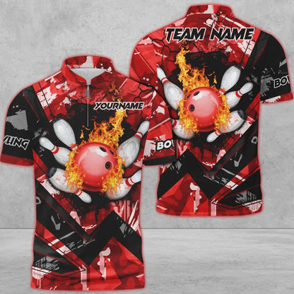 Frenzideas Bowling And Pins Abstract Grunge Texture Multicolor Personalized Name, Team Name 3D Shirt