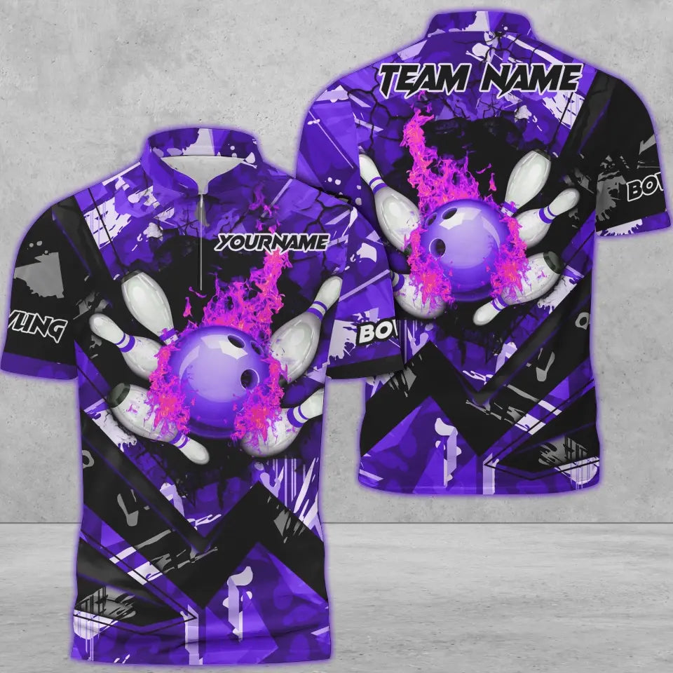 Frenzideas Bowling And Pins Abstract Grunge Texture Multicolor Personalized Name, Team Name 3D Shirt