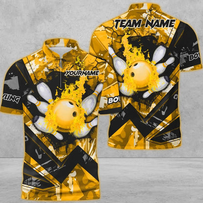 Frenzideas Bowling And Pins Abstract Grunge Texture Multicolor Personalized Name, Team Name 3D Shirt