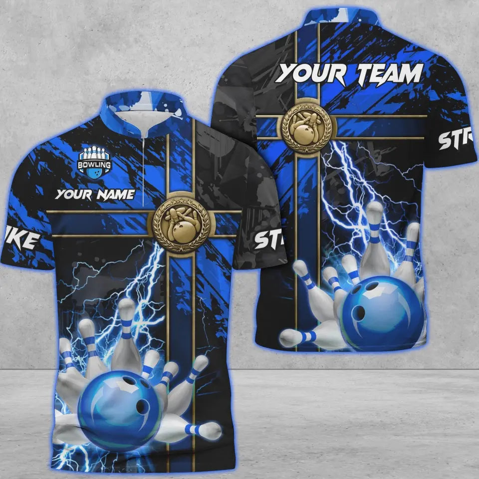 Frenzideas Bowling And Pins Abstract Grunge Texture Cross Multicolor Personalized Name, Team Name 3D Shirt