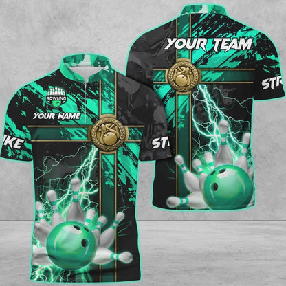 Frenzideas Bowling And Pins Abstract Grunge Texture Cross Multicolor Personalized Name, Team Name 3D Shirt