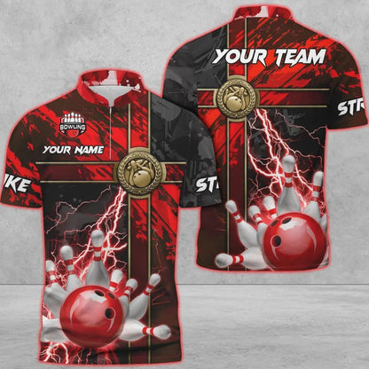Frenzideas Bowling And Pins Abstract Grunge Texture Cross Multicolor Personalized Name, Team Name 3D Shirt