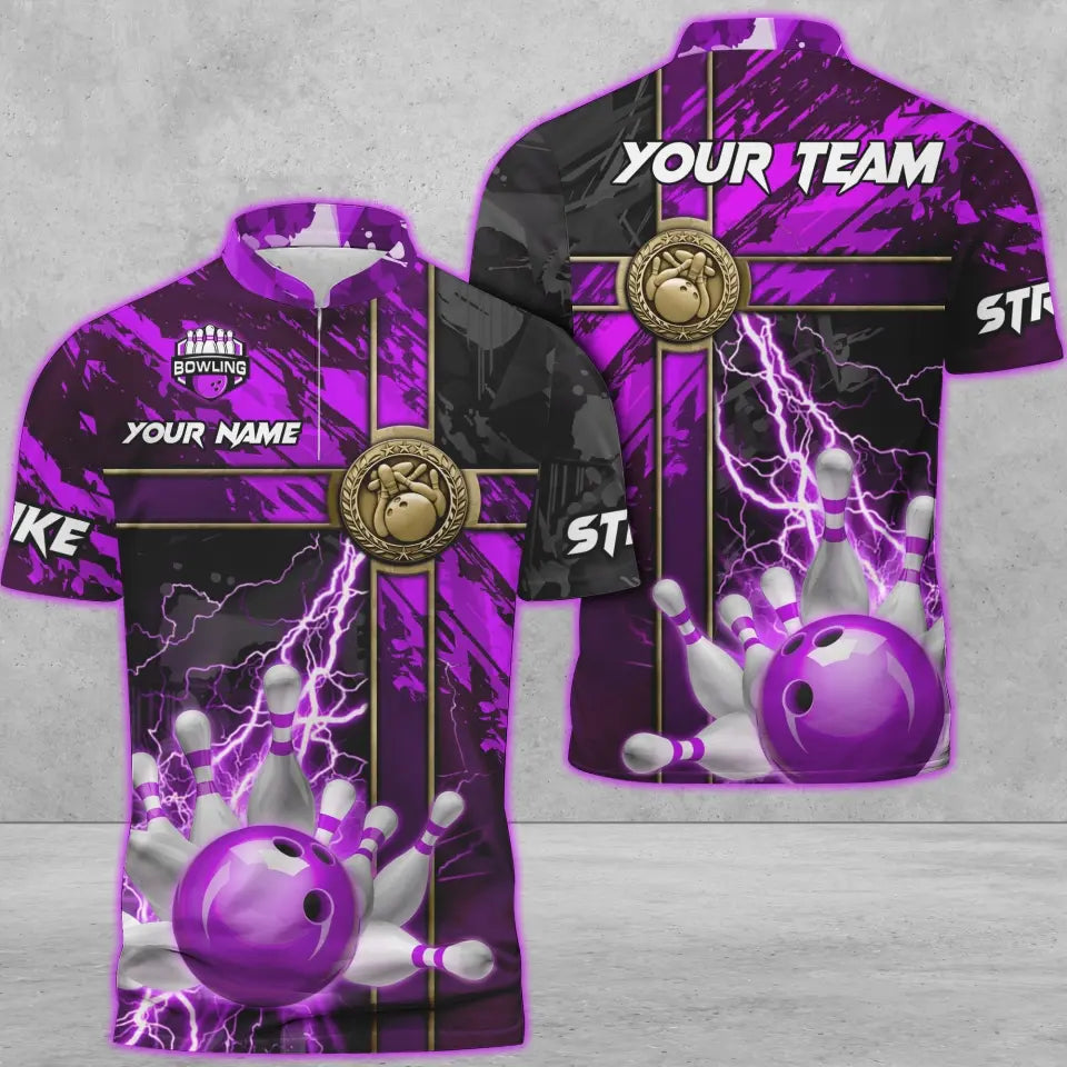 Frenzideas Bowling And Pins Abstract Grunge Texture Cross Multicolor Personalized Name, Team Name 3D Shirt