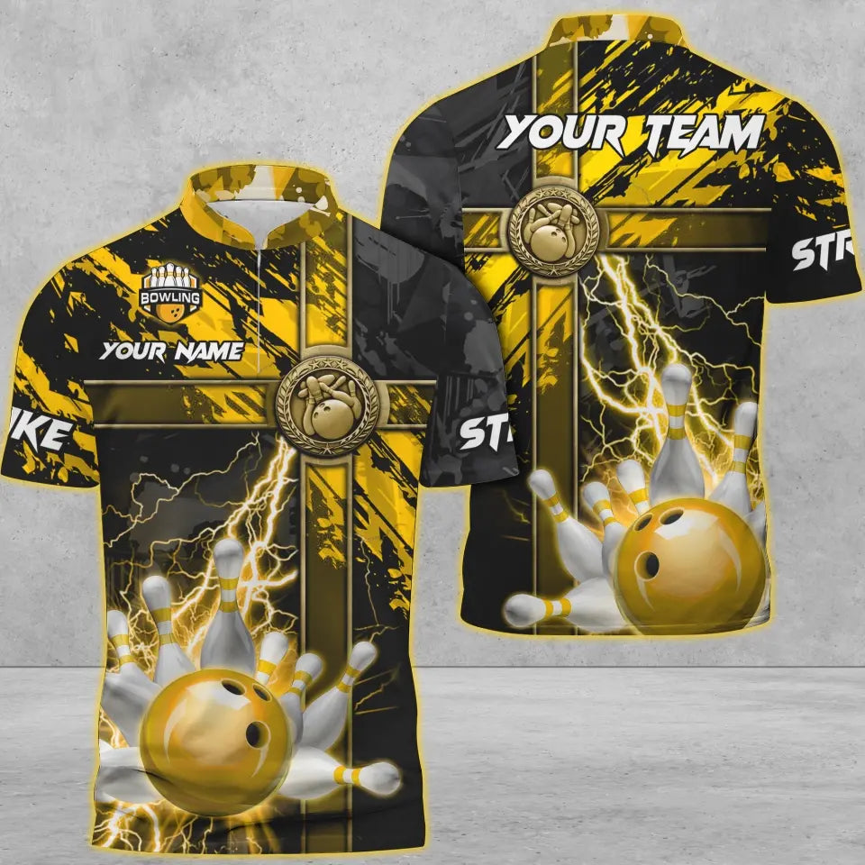 Frenzideas Bowling And Pins Abstract Grunge Texture Cross Multicolor Personalized Name, Team Name 3D Shirt