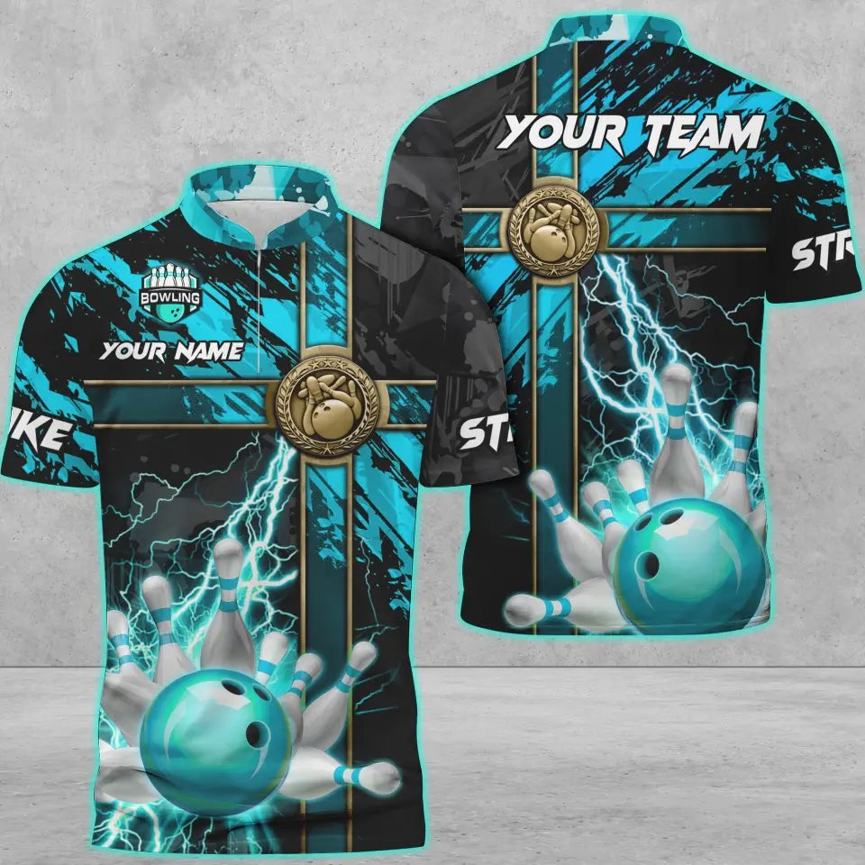 Frenzideas Bowling And Pins Abstract Grunge Texture Cross Multicolor Personalized Name, Team Name 3D Shirt