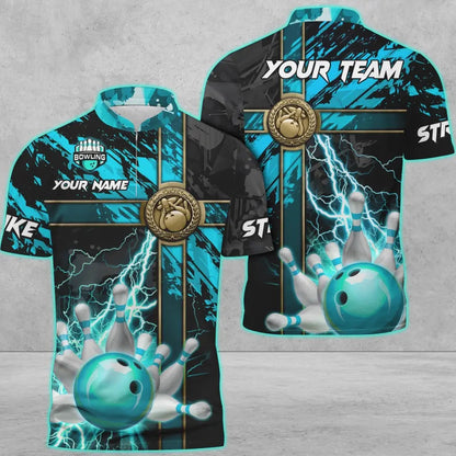 Frenzideas Bowling And Pins Abstract Grunge Texture Cross Multicolor Personalized Name, Team Name 3D Shirt