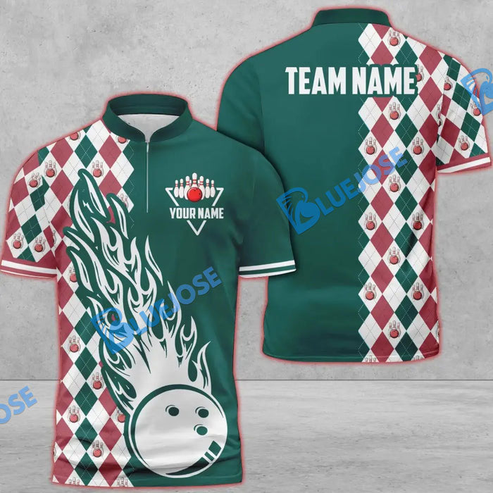 Frenzideas Bowling And Pins Retro Classic Multicolor Customized Name 3D Zipper Polo ( 8 Colors)