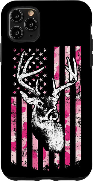 Frenzidea Whitetail Buck Womens Deer Hunting Pink Camo American Flag Personalized Name Phone Case