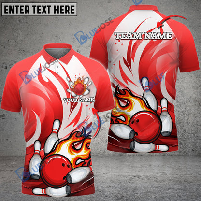 frenzideas Bowling And Pins Animated Fire Customized Name 3D Shirt ( 5 Colors)