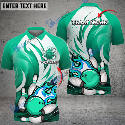 frenzideas Bowling And Pins Animated Fire Customized Name 3D Shirt ( 5 Colors)