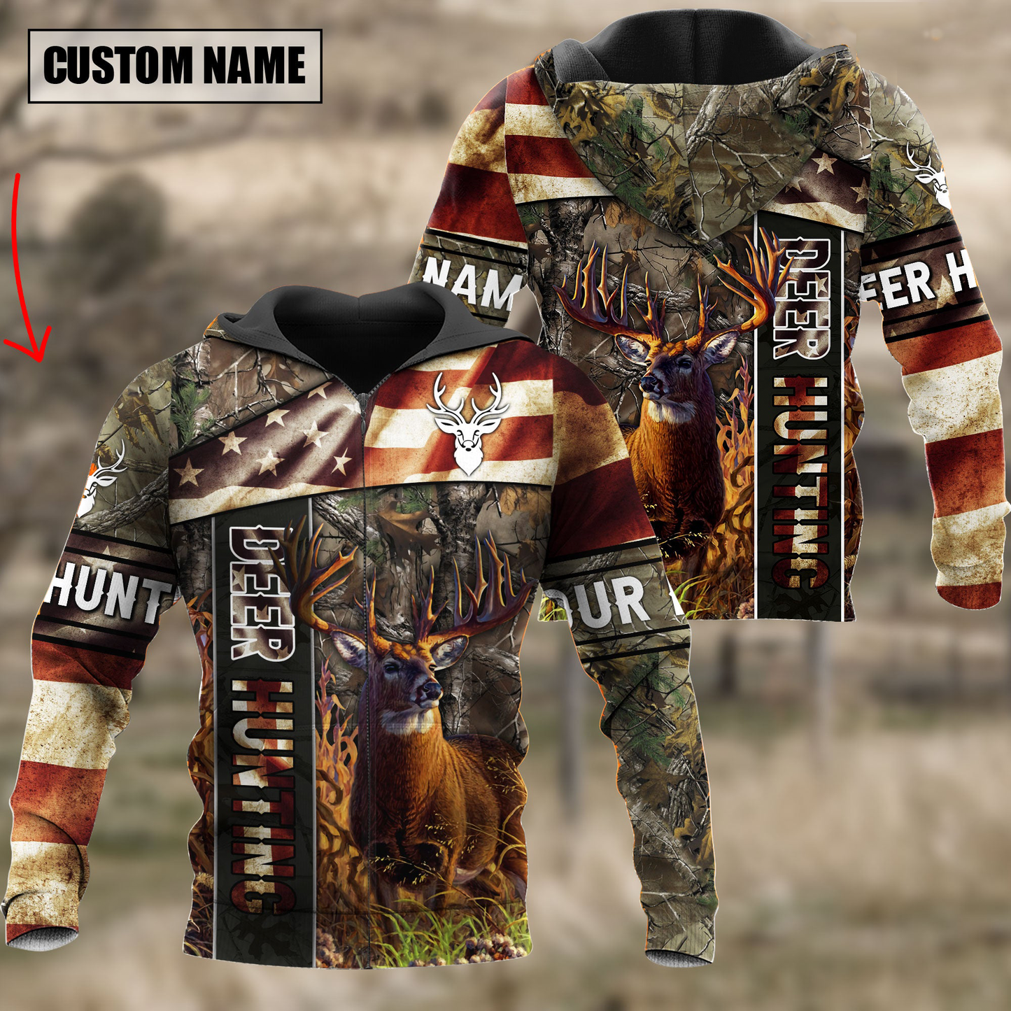 Frenzidea Personalized Name American Deer Hunting Hoodie & Zip Hoodie 3D Multicolor