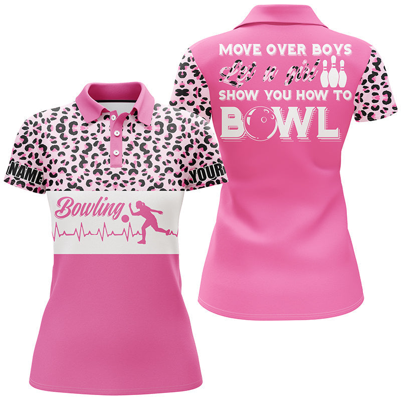 Frenzidea Bowling Funny Pink Leopard Pattern Premium Customized Name 3D Shirt For Women