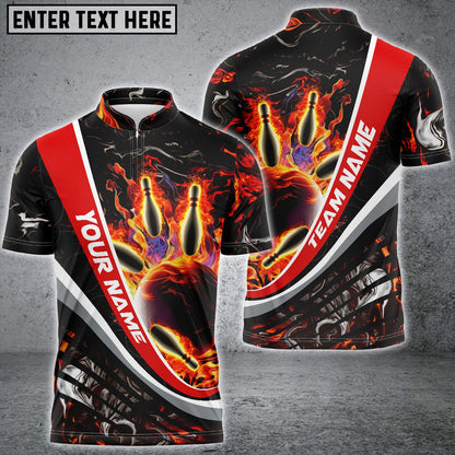 Frenzideas Flaming Magma Bowling And Pins Multicolor Personalized Name, Team Name 3D Shirt