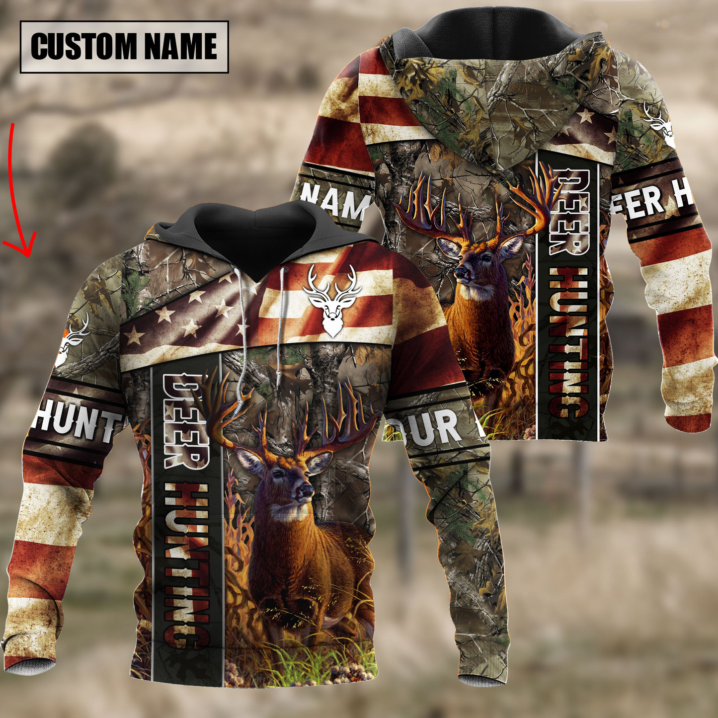 Frenzidea Personalized Name American Deer Hunting Hoodie & Zip Hoodie 3D Multicolor