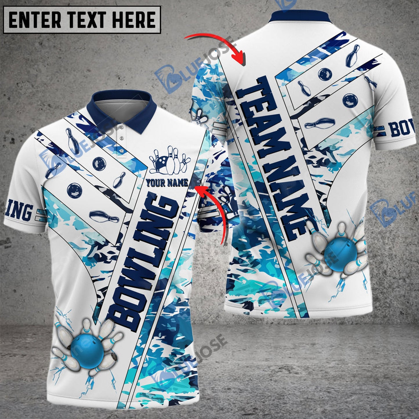 frenzidea Bowling And Pins White Grunge Customized Name 3D Shirt (4 Colors)