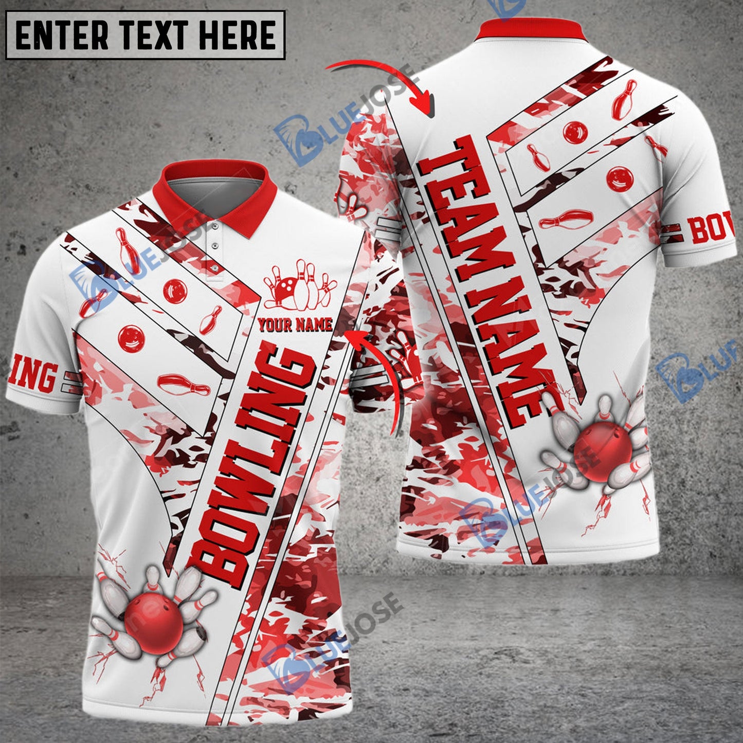 frenzidea Bowling And Pins White Grunge Customized Name 3D Shirt (4 Colors)