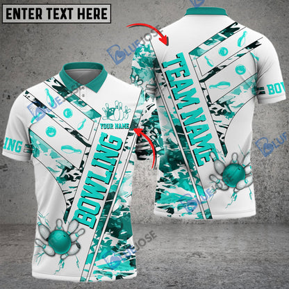 frenzidea Bowling And Pins White Grunge Customized Name 3D Shirt (4 Colors)