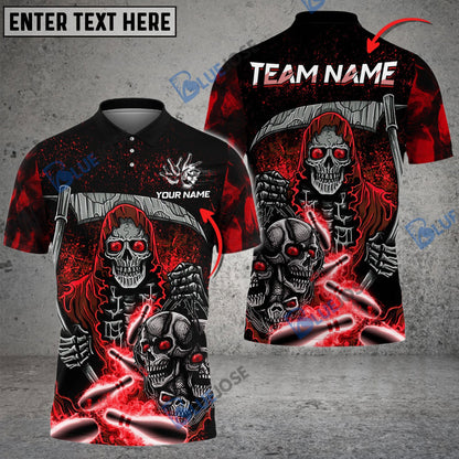 frenzidea Bowling And Pins Reaper Flame Customized Name 3D Shirt (4 Colors)