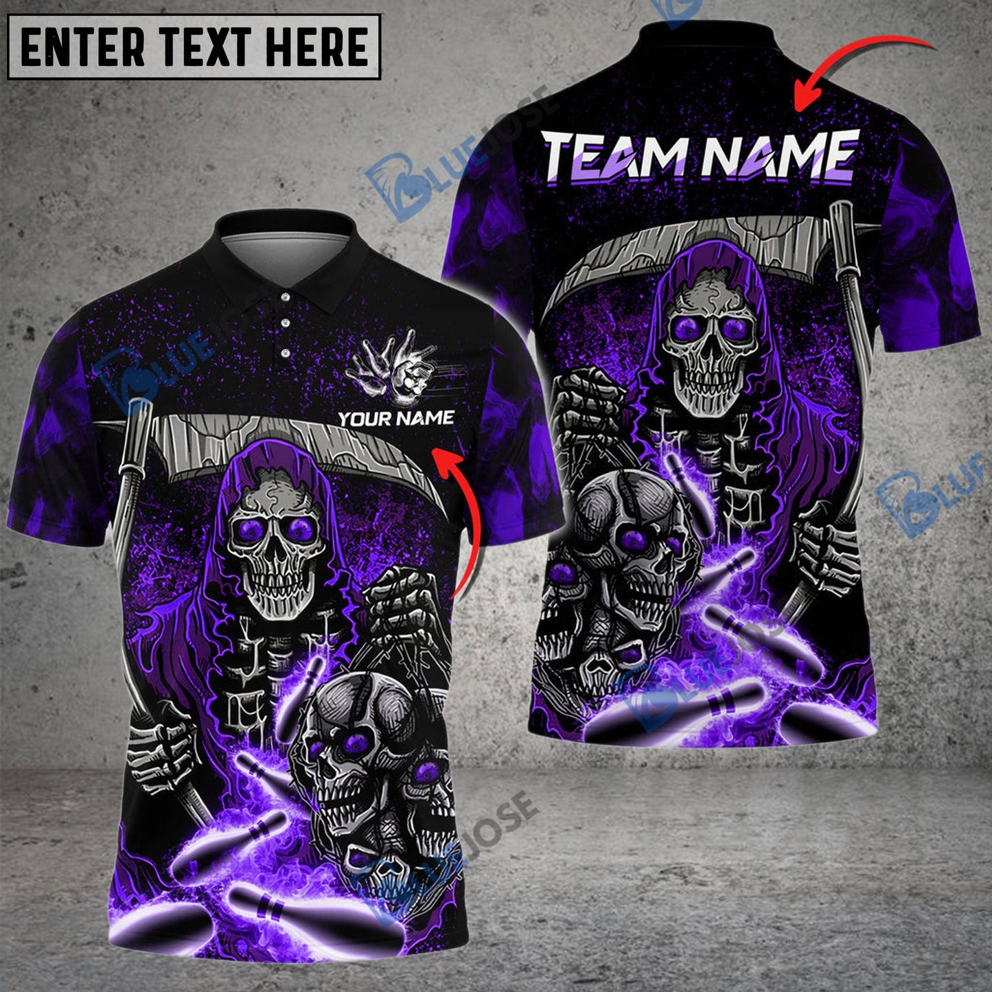frenzidea Bowling And Pins Reaper Flame Customized Name 3D Shirt (4 Colors)