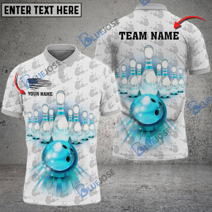 frenzideas Bowling And Pins American Pattern Multicolor Customized Name 3D Shirt ( 4 Colors )