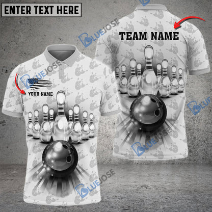frenzideas Bowling And Pins American Pattern Multicolor Customized Name 3D Shirt ( 4 Colors )