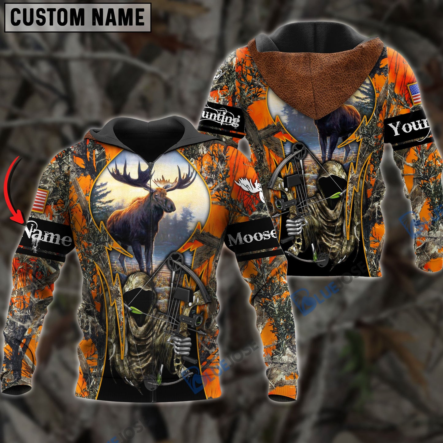 Frenzidea Customized Name Moose Hunting Grim Reaper 3D Shirts