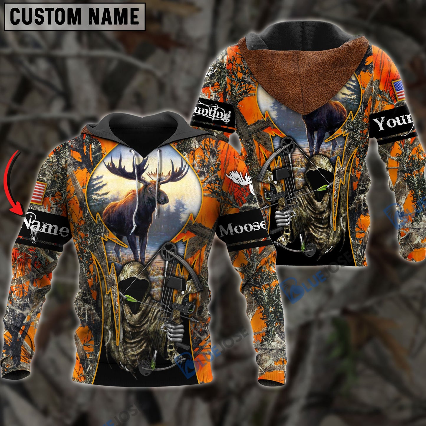 Frenzidea Customized Name Moose Hunting Grim Reaper 3D Shirts
