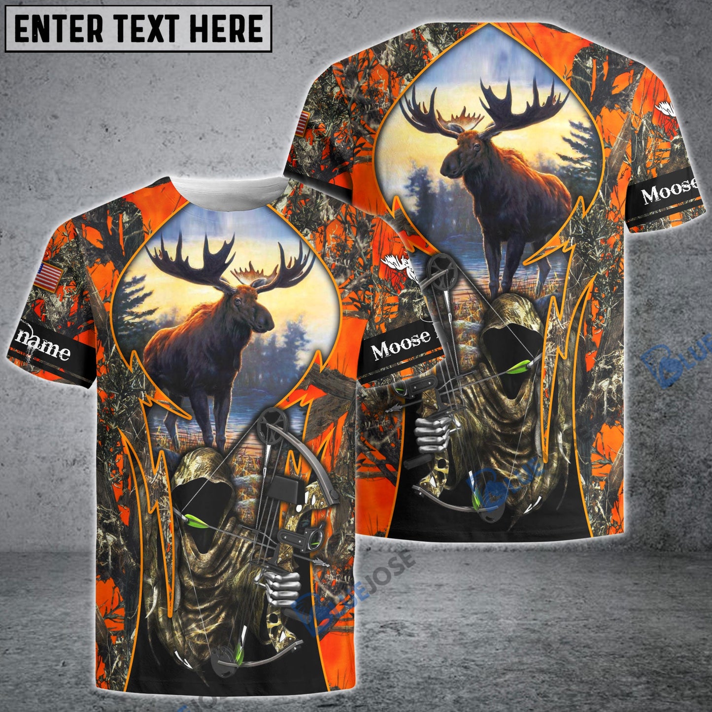 Frenzidea Customized Name Moose Hunting Grim Reaper 3D Shirts
