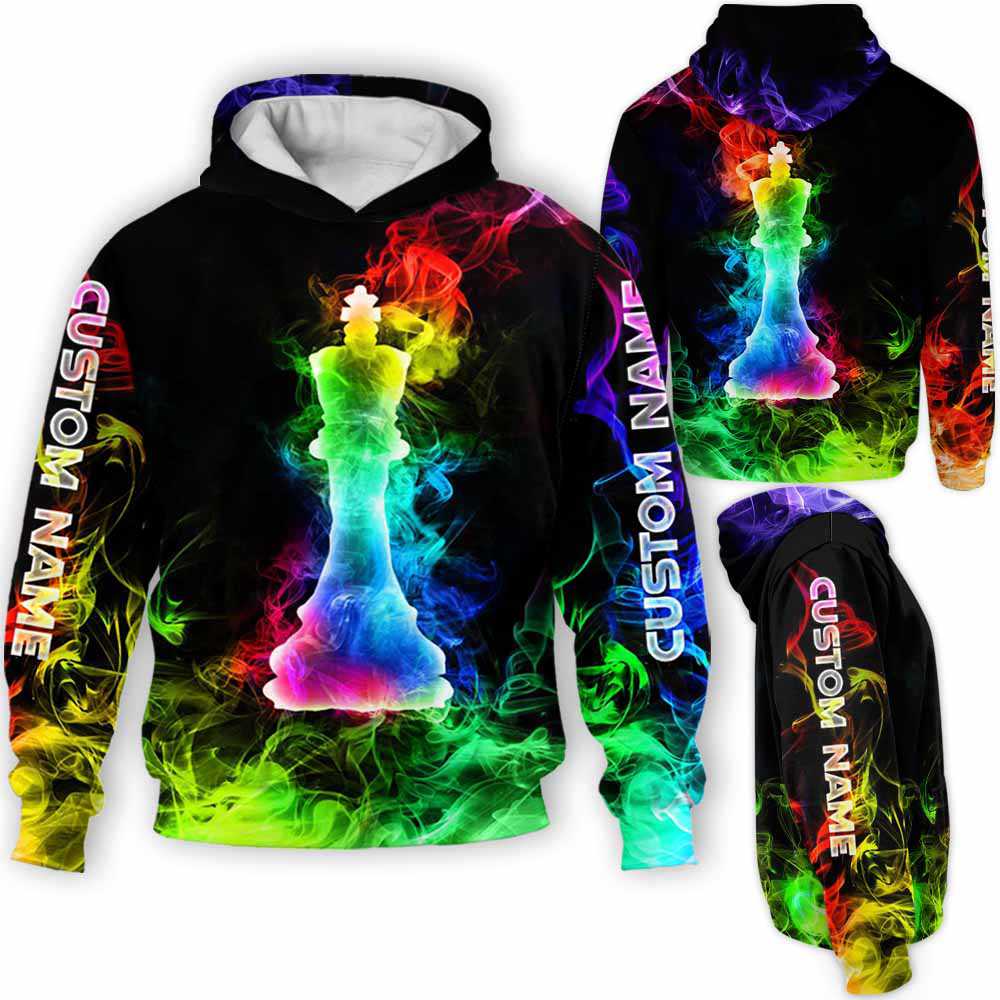 Frenzidea Chess Colorful Smoke Custom Name 3D Hoodie
